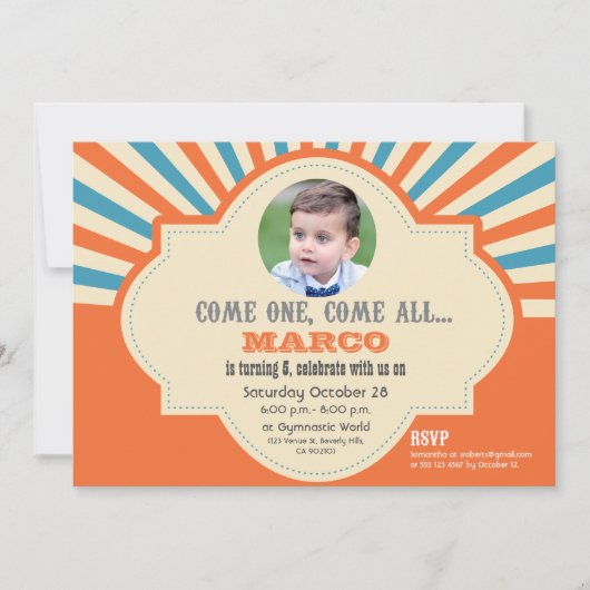 サーカスをテーマにした|フォトカスタム|誕生日 招待状 (正面)