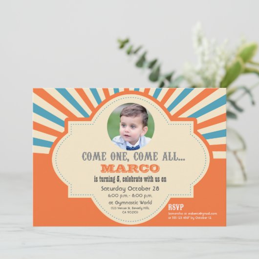 サーカスをテーマにした|フォトカスタム|誕生日 招待状 (スタンド正面)