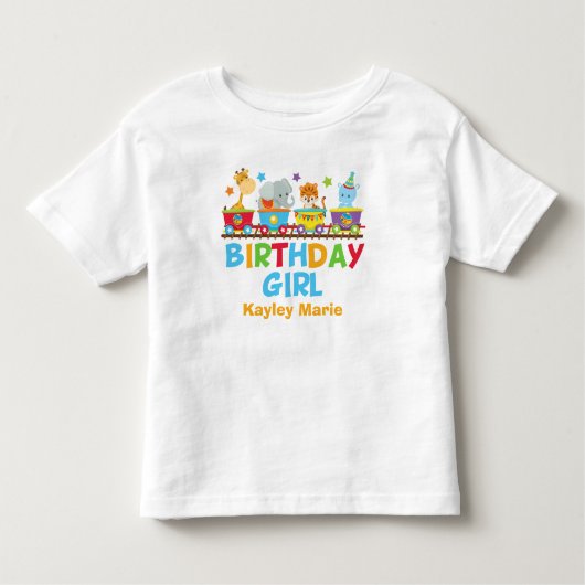 サーカスアニマルトレインかわいいカスタム誕生日ガール トドラーTシャツ (正面)