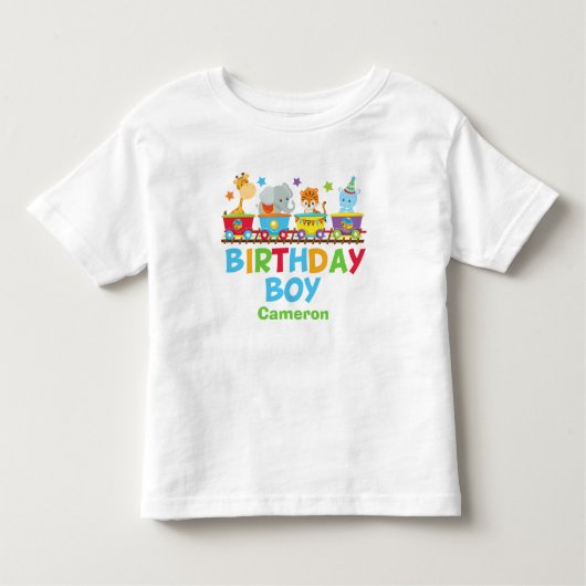 サーカスアニマルトレインかわいいカスタム誕生日ボーイ トドラーTシャツ (正面)