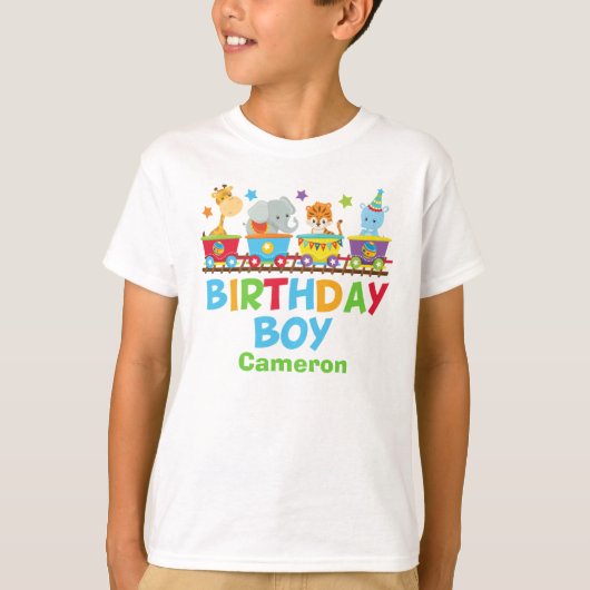 サーカスアニマルトレインかわいいカスタム誕生日ボーイ Tシャツ (正面)