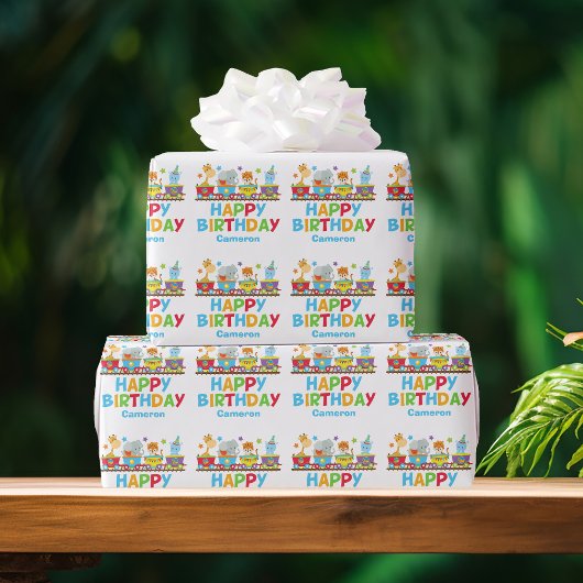 サーカスアニマルトレインキュートカスタム子供の誕生日 ラッピングペーパー