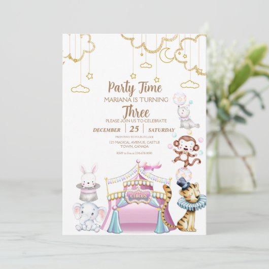 サーカスアニマル子供の誕生日パーティの招待状 招待状 (スタンド正面)
