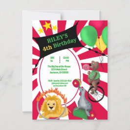 サーカスアニマル子供の誕生日招待状 マグネット招待状