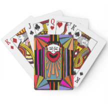 サーカスアート – ピエロ顔、ストライプ、ビッグトップ