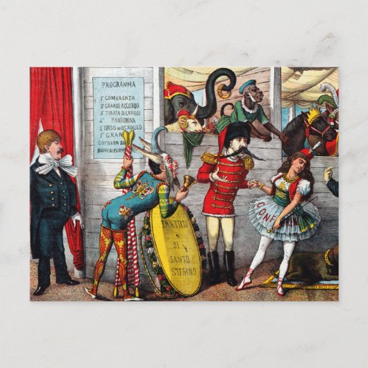 サーカスイタリアンパフォーマーの政治漫画 ポストカード (正面)