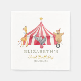 サーカスウォーター色誕生日かわいい動物 スタンダードカクテルナプキン