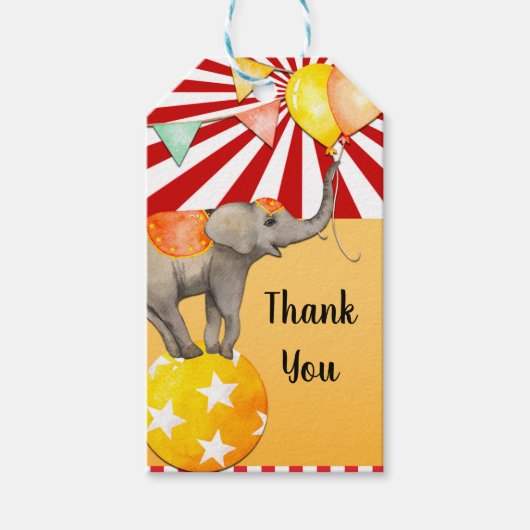 サーカスエレファントオンボール&ライオンカーニバルパーティー ギフトタグ (正面)