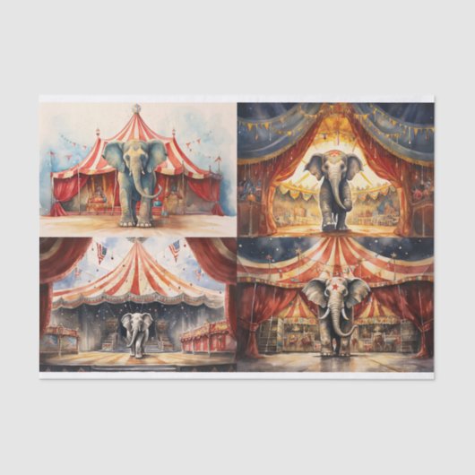 サーカスエレファントコラージュ1デクページ紙 薄葉紙 (正面)