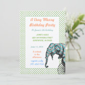 サーカスエレファントバースデーパーティー招待状グリーンドット 招待状 (スタンド正面)