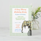 サーカスエレファントバースデーパーティー招待状グリーンドット 招待状 (スタンド正面)