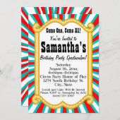 サーカスカラフルカーニバルマーキーバースデーパーティー 招待状 (正面/裏面)