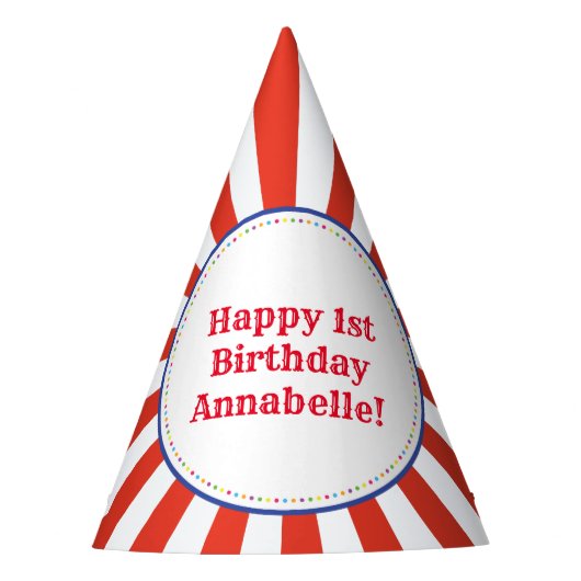 サーカスカラフルキュート1歳の誕生日パーティーテーマ パーティーハット (正面)