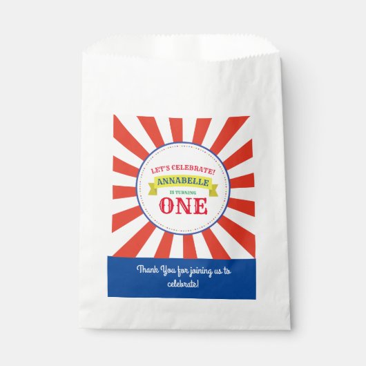 サーカスカラフルキュート1歳の誕生日パーティーテーマ フェイバーバッグ (正面)