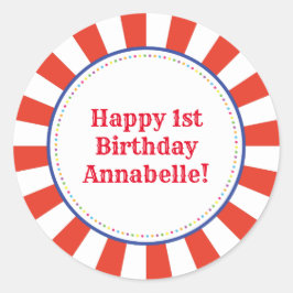 サーカスカラフルキュート1歳の誕生日パーティーテーマ ラウンドシール