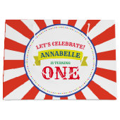 サーカスカラフルキュート1歳の誕生日パーティーテーマ ラージペーパーバッグ (正面)