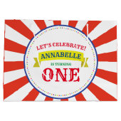 サーカスカラフルキュート1歳の誕生日パーティーテーマ ラージペーパーバッグ (裏面)