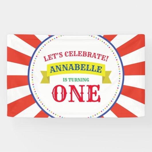 サーカスカラフルキュート1歳の誕生日パーティーテーマ 横断幕 (横)