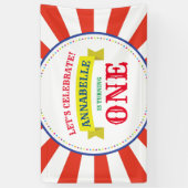 サーカスカラフルキュート1歳の誕生日パーティーテーマ 横断幕 (縦)