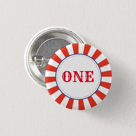 サーカスカラフルキュート1歳の誕生日パーティーテーマ 缶バッジ (正面&裏面)