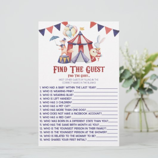 サーカスカーニバルを見つけるゲストベビーシャワーゲーム 便箋 (スタンド正面)