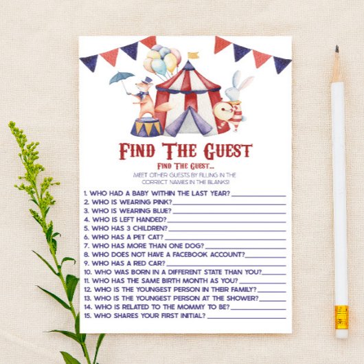 サーカスカーニバルを見つけるゲストベビーシャワーゲーム 便箋