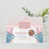 サーカスカーニバルエレファントピンクガールフォト誕生日 招待状 (スタンド正面)