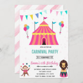 サーカスカーニバルガールパーティー誕生日の招待 招待状 (正面/裏面)