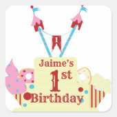 サーカスカーニバルケーキファースト誕生日 スクエアシール (正面)