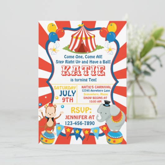 サーカスカーニバルゾウ誕生日招待状 招待状 (スタンド正面)