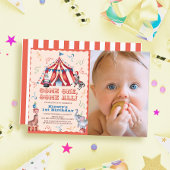 サーカスカーニバルテント動物1st誕生日の写真 招待状