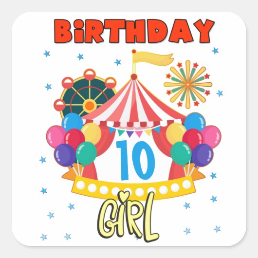 サーカスカーニバルパーティーガールテーマ スクエアシール (正面)