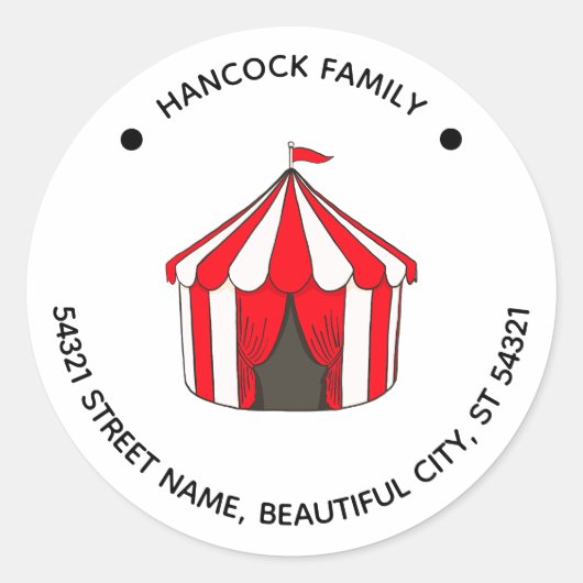 サーカスカーニバルビッグトップ赤テントキッド住所 シール (正面)