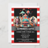 サーカスカーニバルピエロがマンテントフラグを表示ストライプのする 招待状 (正面)