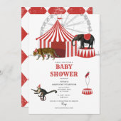 サーカスカーニバルフェスティバルテーマビッグトップベビーシャワー 招待状 (正面/裏面)