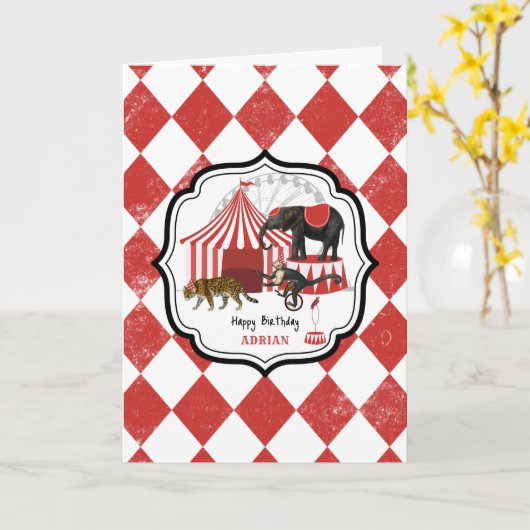 サーカスカーニバルフェスティバルテーマビッグトップ誕生日 カード (黄色い花)
