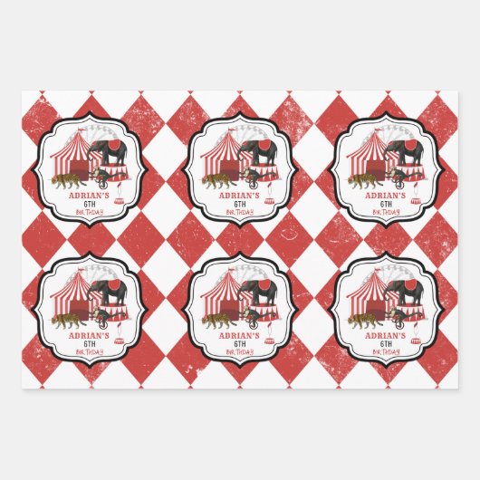 サーカスカーニバルフェスティバルテーマビッグトップ誕生日 ラッピングペーパーシート (正面3)