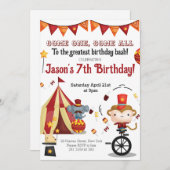 サーカスカーニバルフェスティバル動物子供の誕生日 招待状 (正面/裏面)