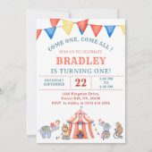 サーカスカーニバルフェスティバル誕生日パーティーの招待 招待状 (正面)