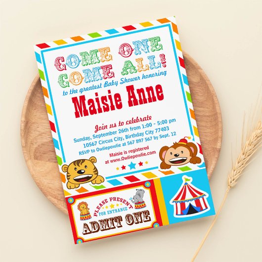 サーカスカーニバルベビーシャワーパーティの招待状 招待状