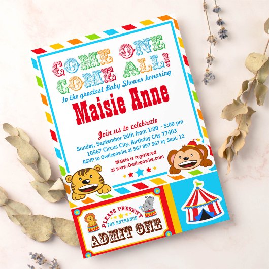 サーカスカーニバルベビーシャワーパーティの招待状 招待状