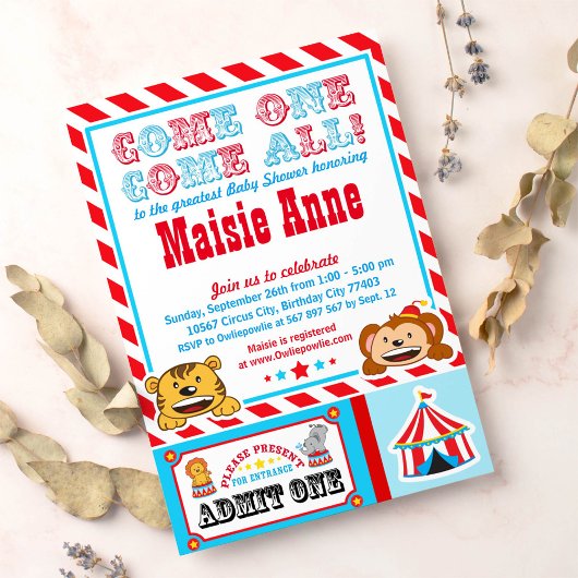サーカスカーニバルベビーシャワーパーティの招待状 招待状