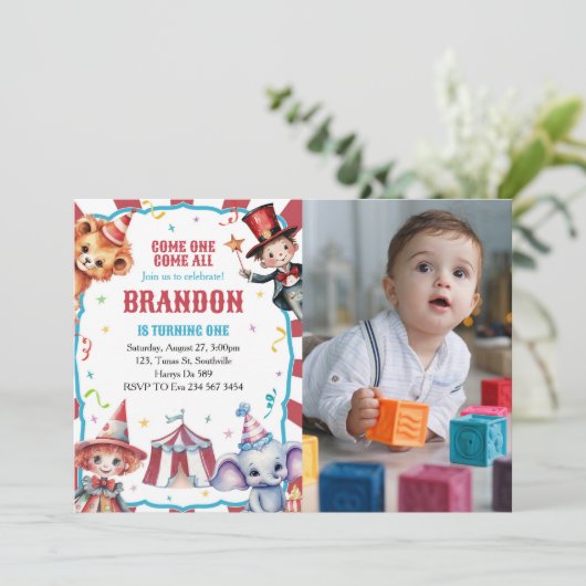 サーカスカーニバル写真第1誕生日 招待状 (スタンド正面)