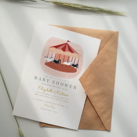 サーカスカーニバル回転木馬フェスティバルベビーシャワー 招待状