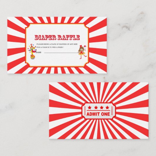 サーカスカーニバル水彩ベビーシャワーおむつラフ エンクロージャーカード (正面/裏面)