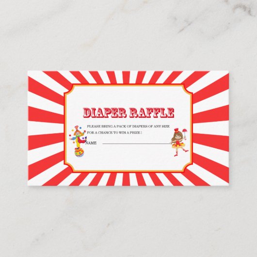 サーカスカーニバル水彩ベビーシャワーおむつラフ エンクロージャーカード (正面)
