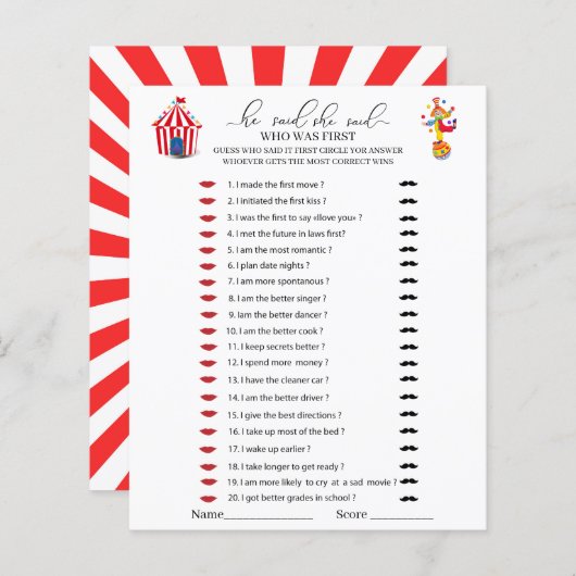 サーカスカーニバル水彩彼は彼女はゲームを言った (正面/裏面)