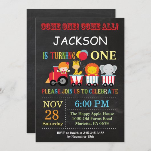 サーカスカーニバル誕生会の招待 招待状 (正面/裏面)