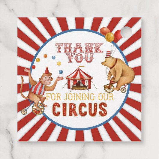 サーカスカーニバル誕生日またはベビーシャワーメッセージカード フェイバータグ (裏面)