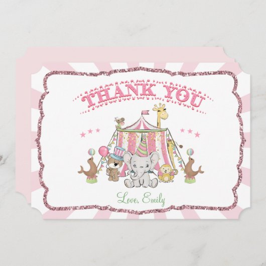 サーカスカーニバル誕生日サンキューカード 招待状 (正面/裏面)